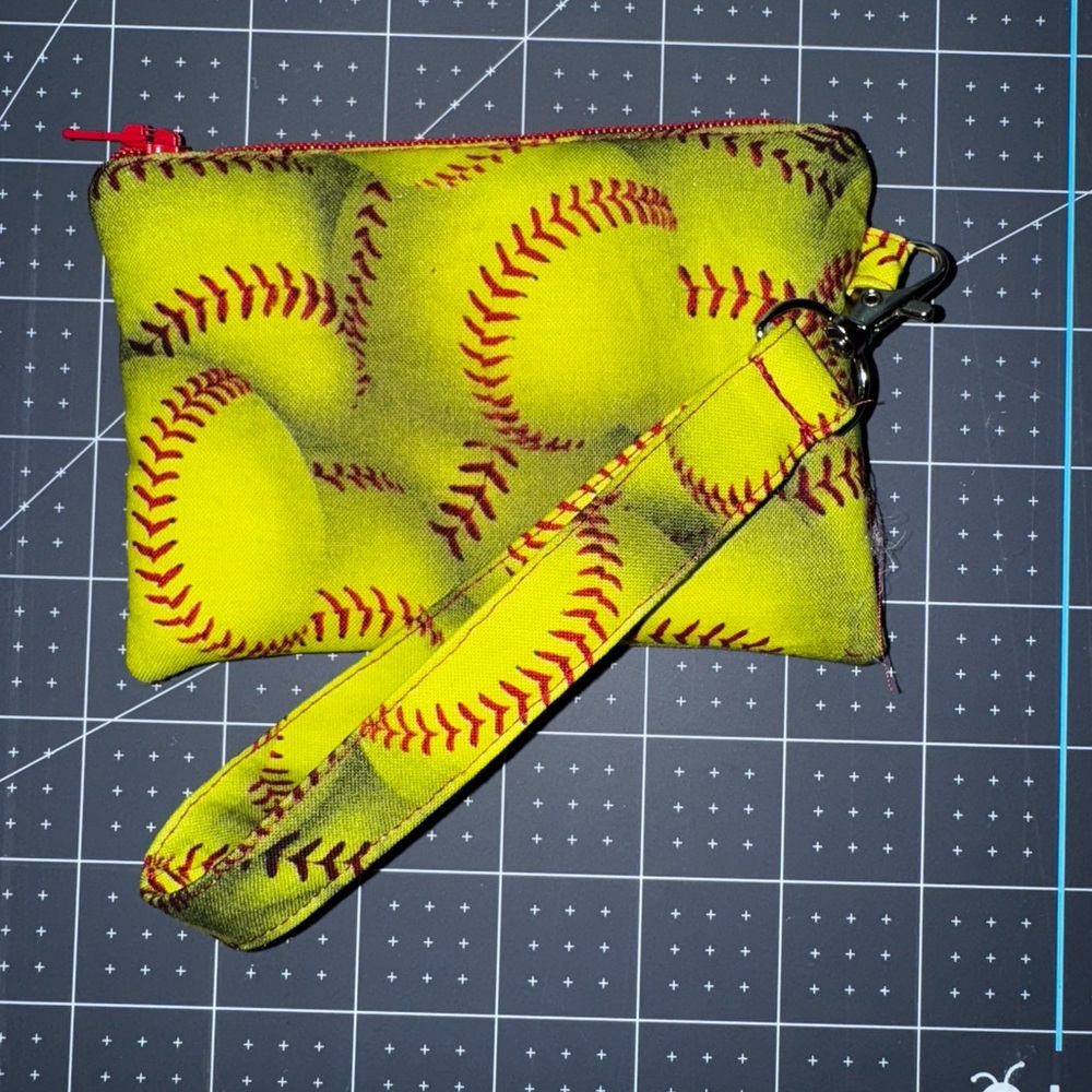 Softball Print Wristlet in Bright Yellow
